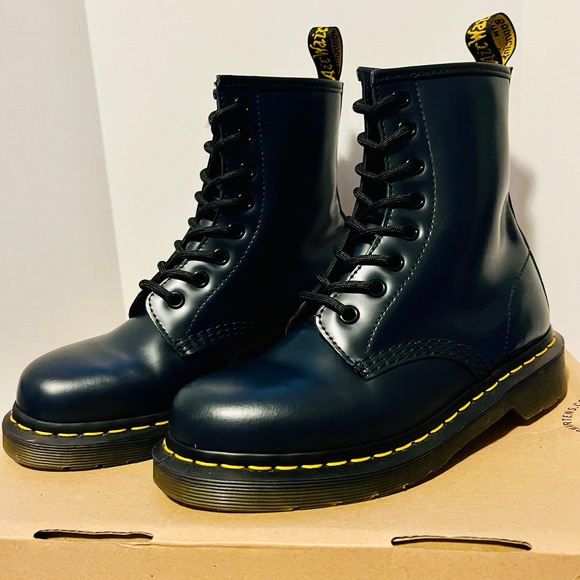 Dr. Martens Shoes - Dr Martens 1460 Blu Marin Navy Blue Smooth Leather Mens 4 Wmns 5 Boots Lace Up